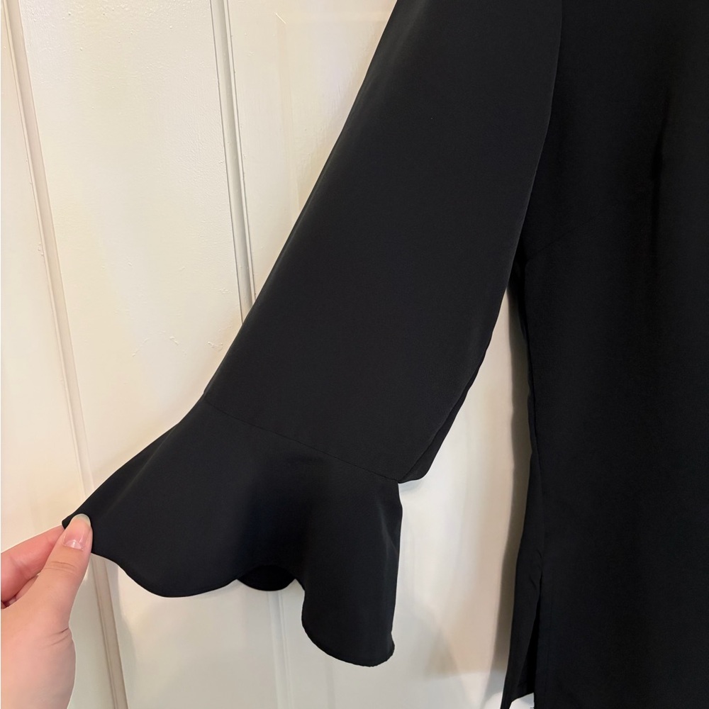 Black Ruffle V-Neck Blouse - Women's Top - Picture 2 of 4